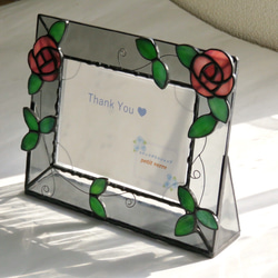 ステンドグラスパネル 薔薇 ウエルカムボード 写真入れ フォトフレーム