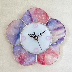 ステンドグラス 花の壁掛け時計＊ピンクパープルの花＊ 7枚目の画像