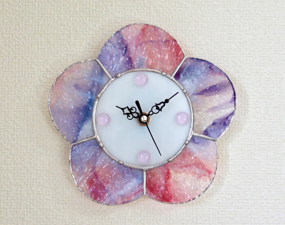 ステンドグラス 花の壁掛け時計＊ピンクパープルの花＊ 7枚目の画像