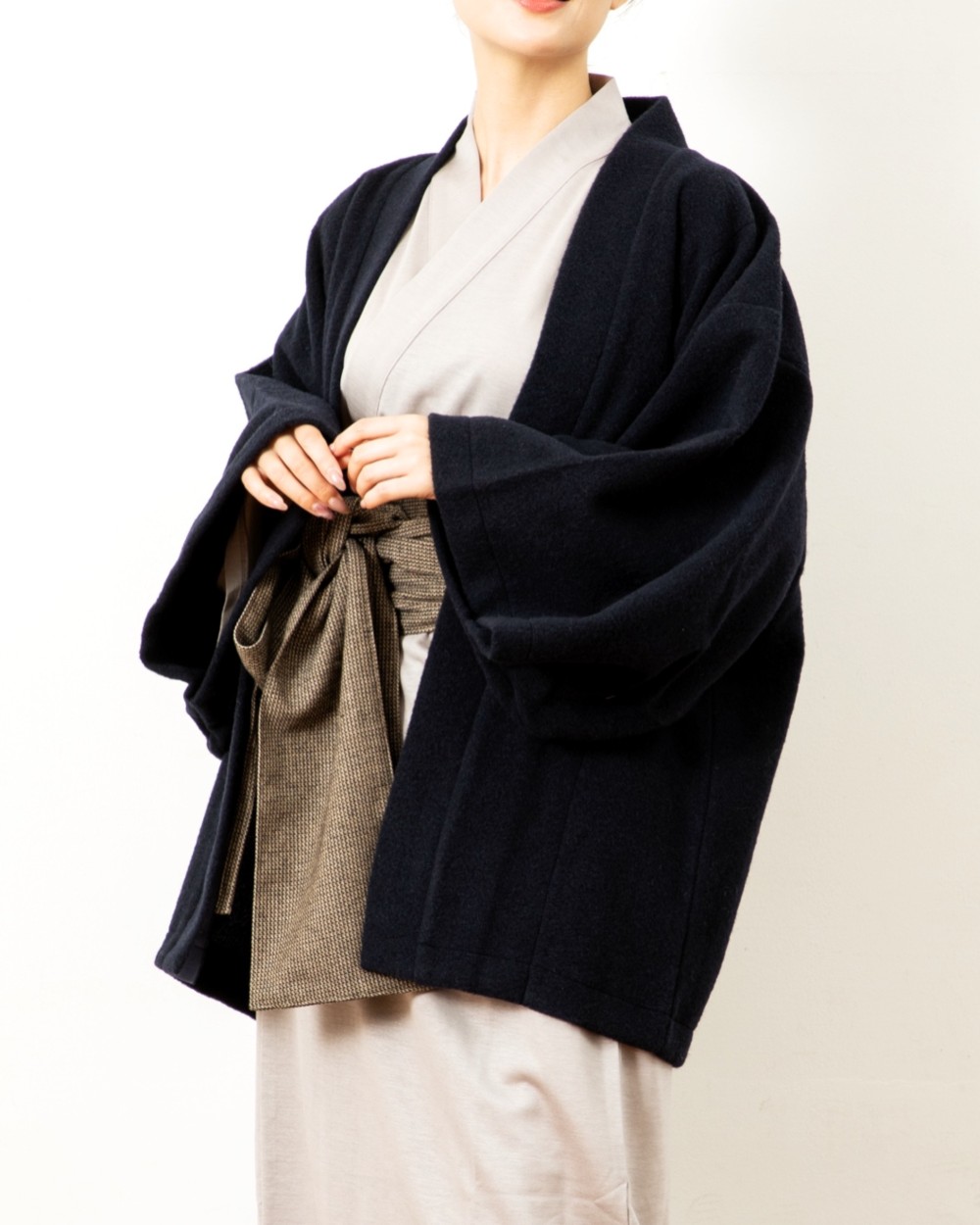 羽織ガウン(ウール)-ネイビー- 尾州ウール使用 部屋着・半纏・着物