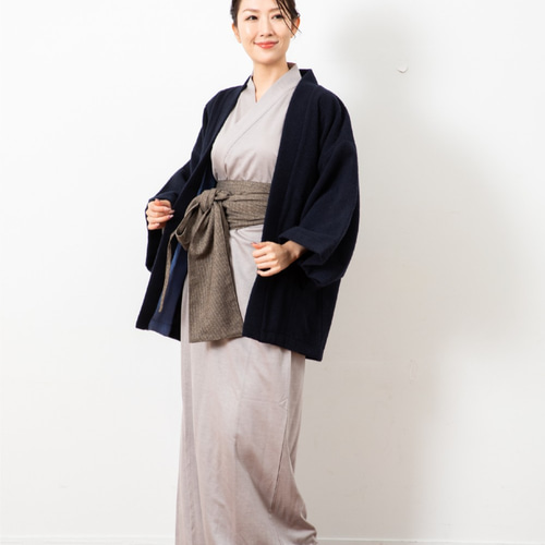 羽織ガウン(ウール)-ネイビー- 尾州ウール使用 部屋着・半纏・着物