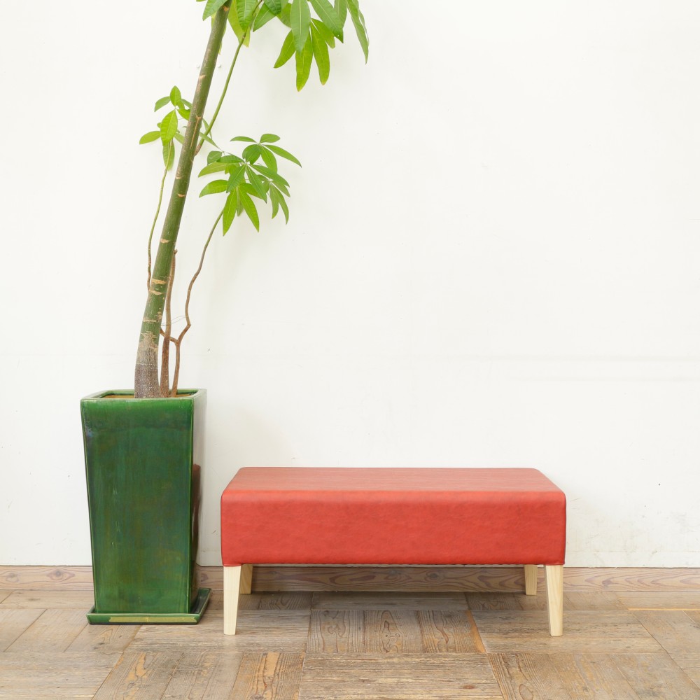 1.5 seater Bench D517（ナチュラル×合成皮革レッド Ba-08）