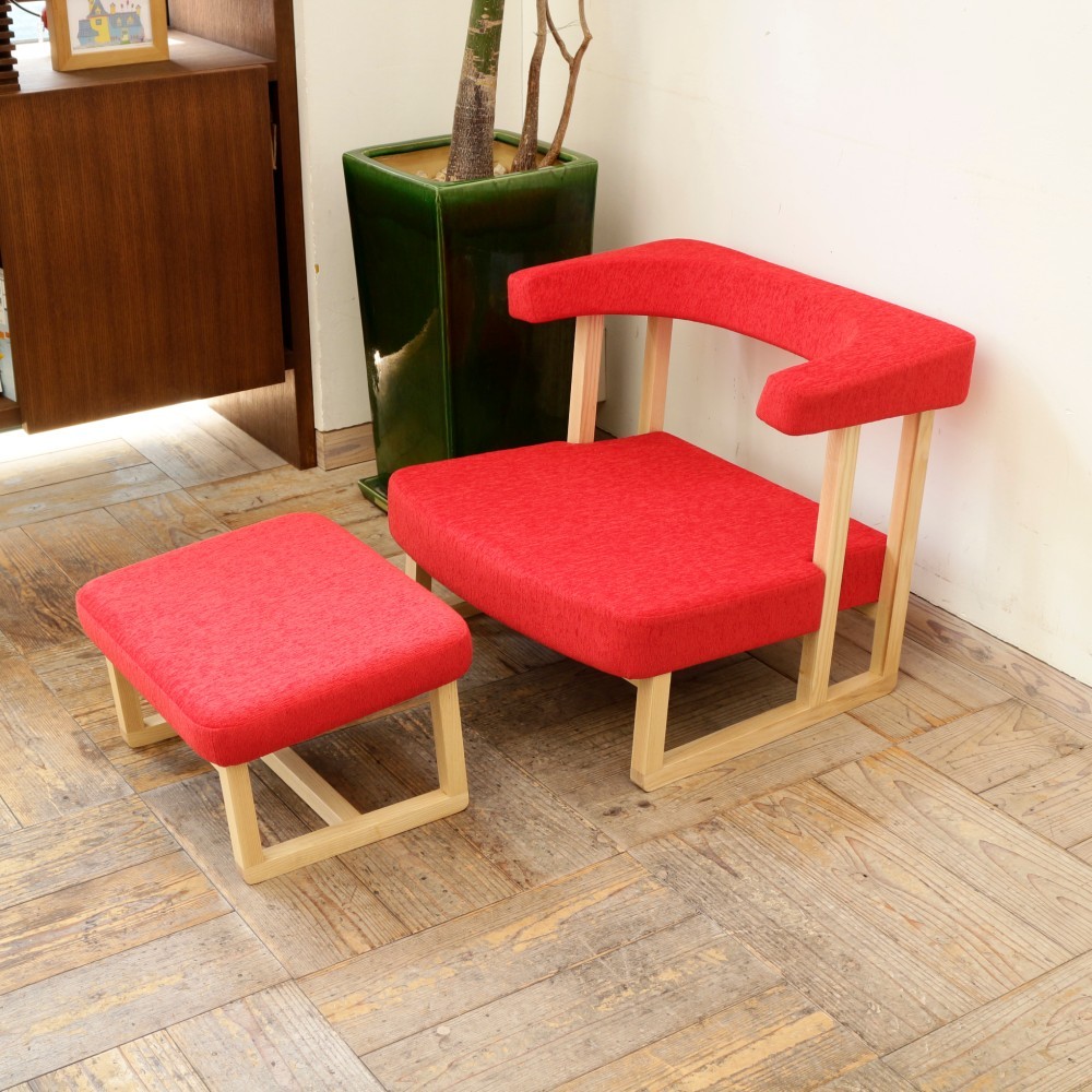 コ助ソファ＆オットマン ( ナチュラル × レッド )