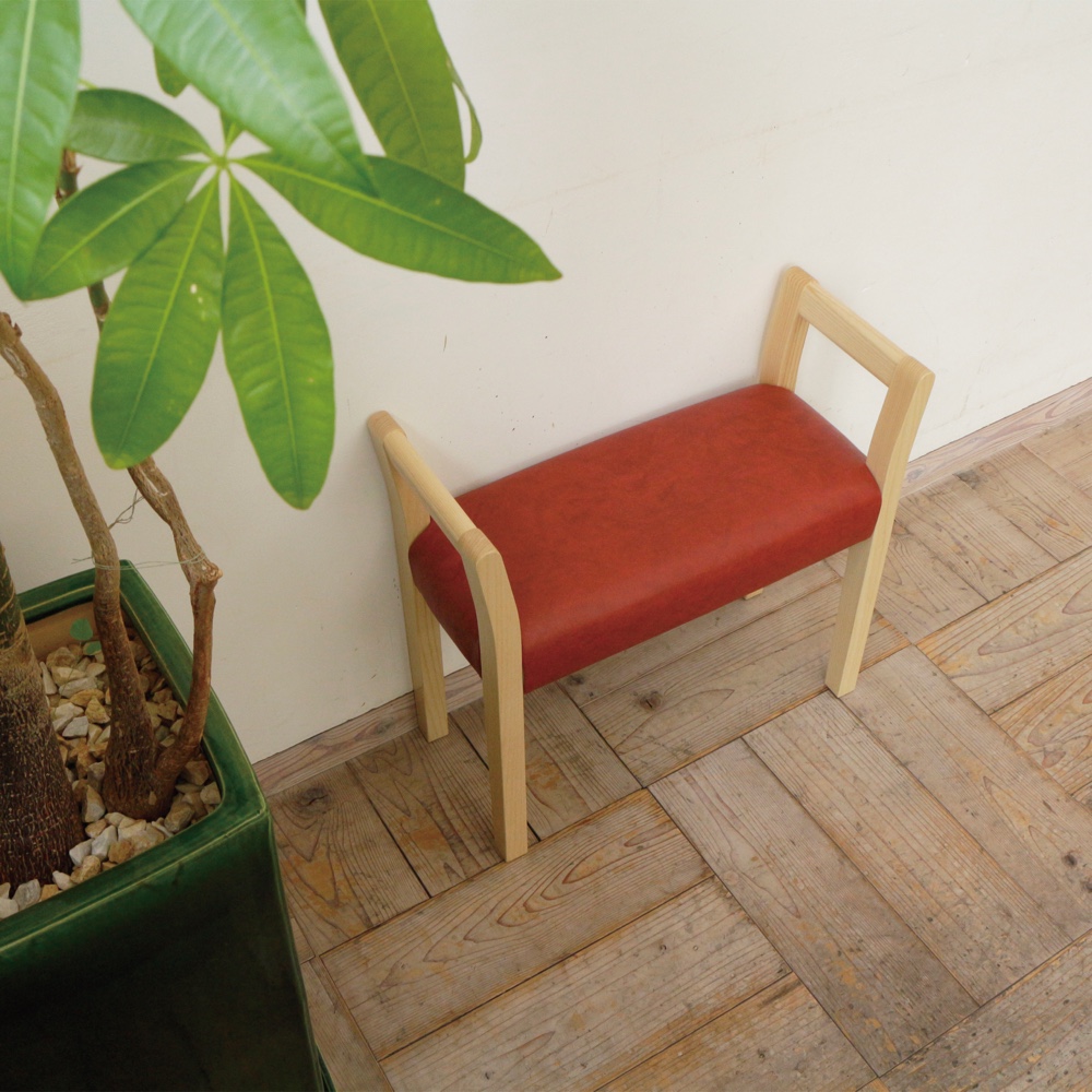 玄関スツールダブルアーム（NA×合成皮革レッド Ba-08）