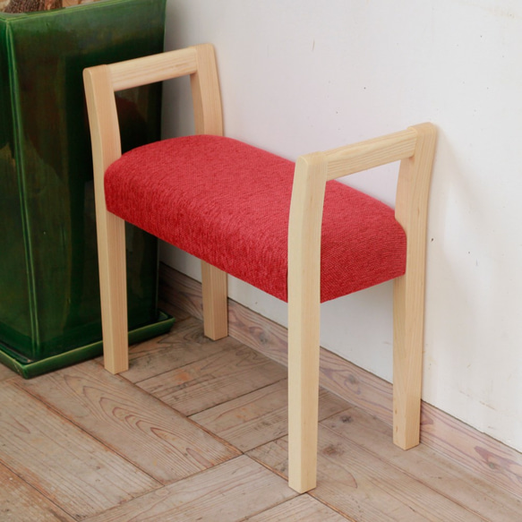 玄関換鞋椅W-arm（自然×紅色） 第2張的照片