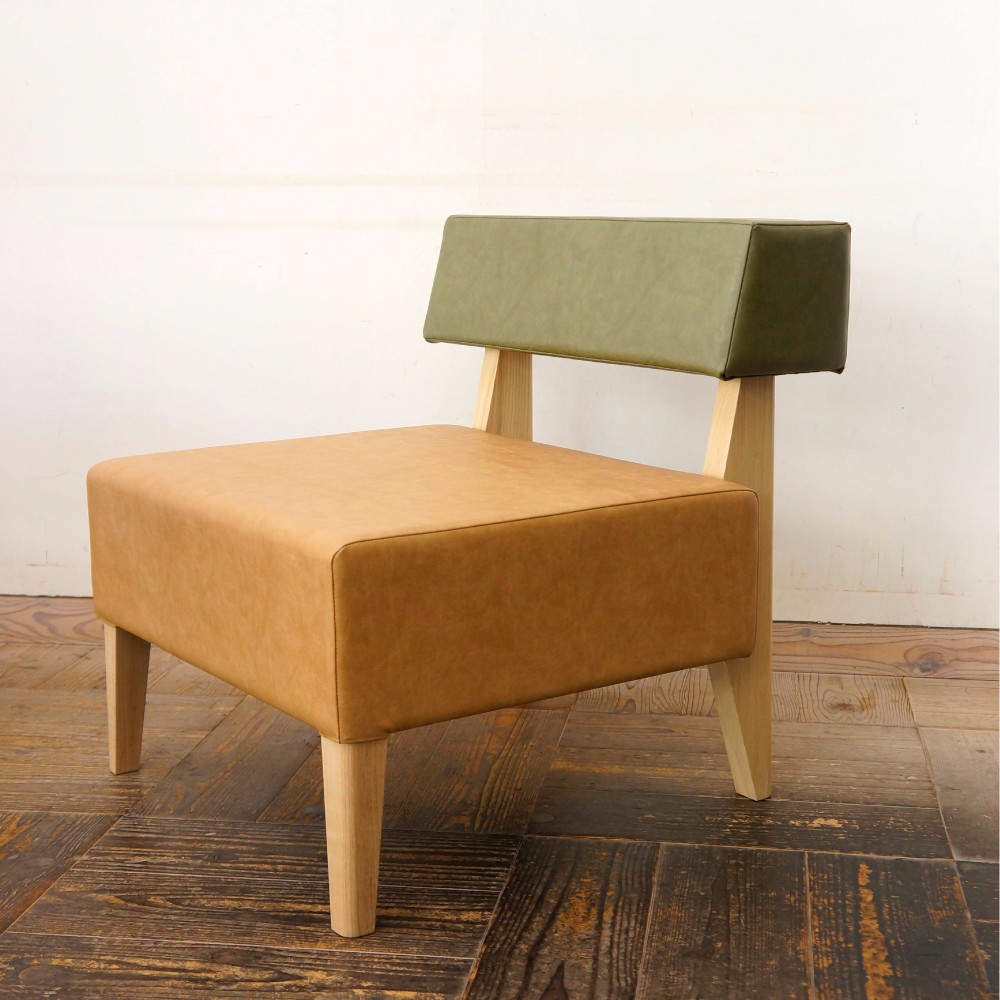 1seater Boder sofa（NA × 合成皮革オリーブ Ba-05 & 合成皮革ベージュ Ba-03）