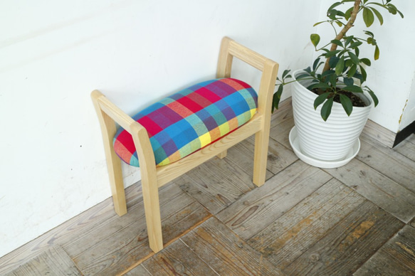 玄関スツール ダブルアーム 収納付 ( NA × Checked_various color