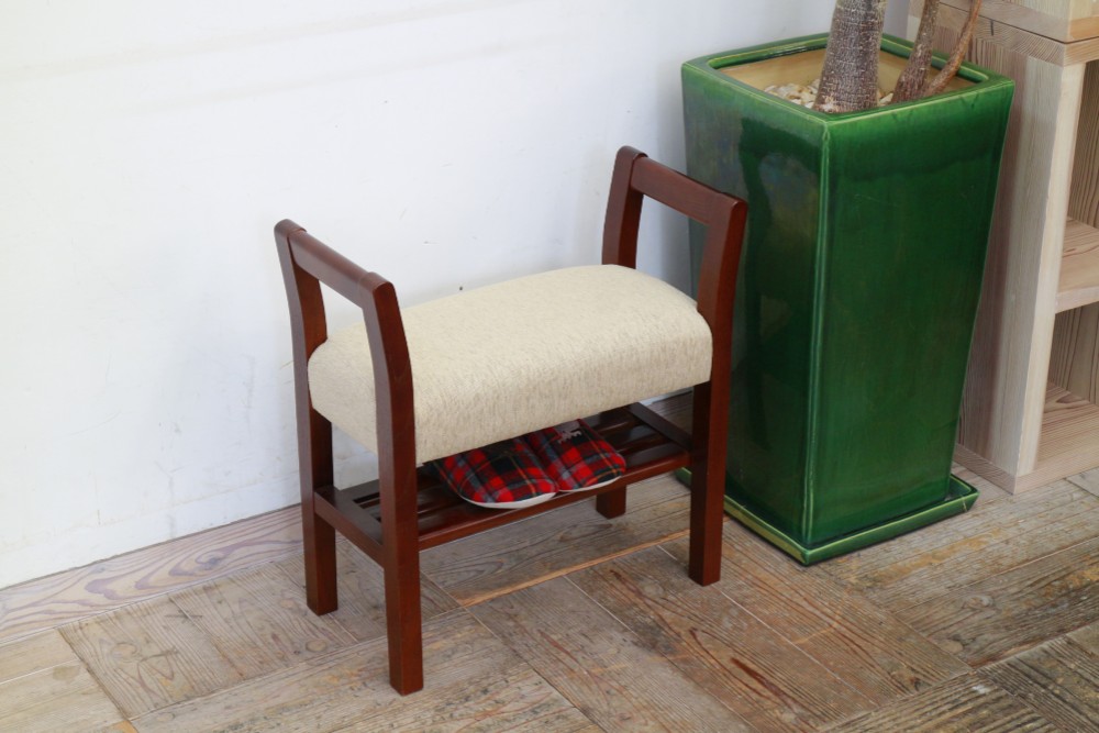 玄関スツール W-arm（BR×定番キャメル）※幅オーダー・棚付仕様