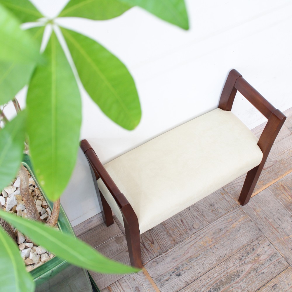 玄関スツール ダブルアーム (ブラウン×合成皮革アイボリー Ba-02)