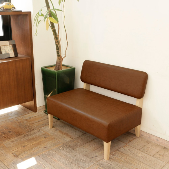 【Creema限定】1.5 seater Standard sofa（ナチュラル×合成皮革：ライトブラウン） 1枚目の画像