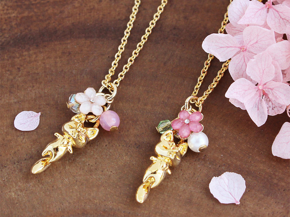 【販売終了】 春色ミニキツネの桜ネックレス(ピンク) 6枚目の画像