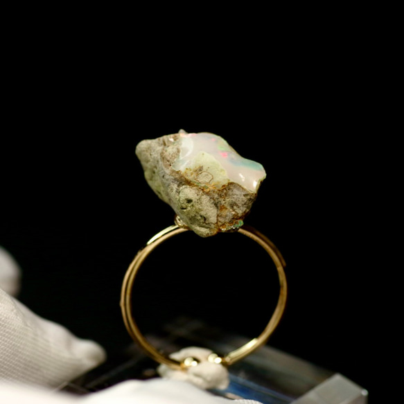 [One-of-a-kind] 蛋白石礦物寶石均碼戒指（戒指）天然石（No.1248） 第3張的照片