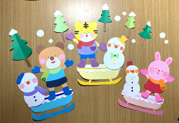 【冬　雪遊び】壁面飾り　保育園　幼稚園　施設　クラフト　制作