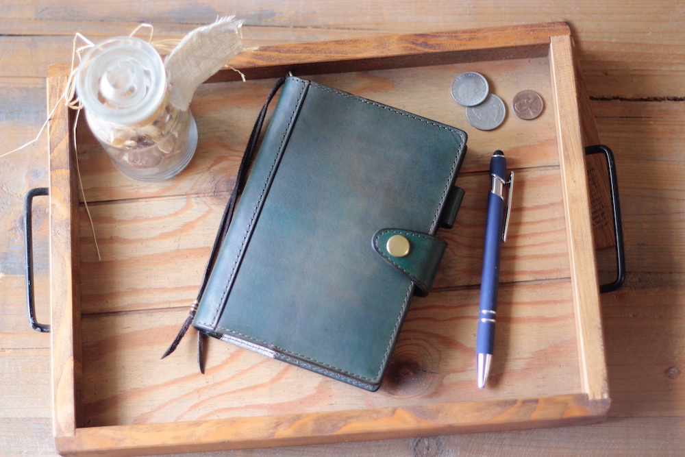 【サイズオーダー可能】ほぼ日手帳カバー/手染めダークグリーン　＊受注製作品