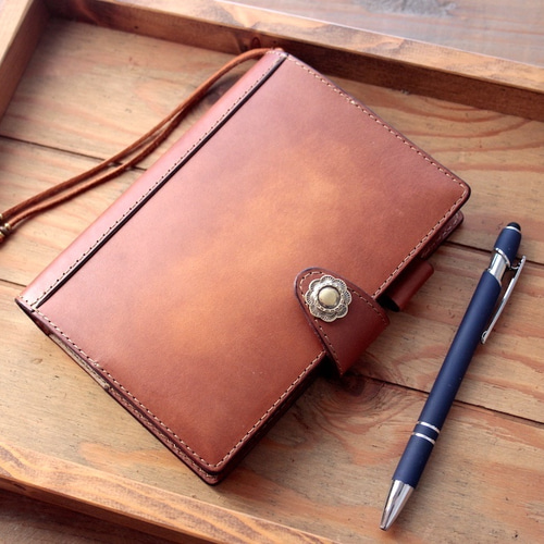 ご確認用 ヌメ革キャメルブラウン マリン柄と地図柄のA5フルカバー 手帳カバー ご確認用 ヌメ革キャメルブラウン マリン柄と地図柄のA5フルカバー