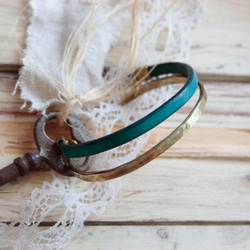 真鍮＆レザーバングル　手染めブルー 4枚目の画像