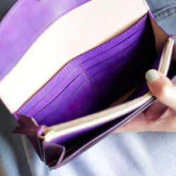 訂製商品 B 長皮夾 比利時鞣革 / 手工染色紫色 第5張的照片