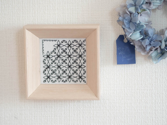 《早割》ブラックワーク刺繍のミニフレーム　【Rhombus 菱形】 2枚目の画像