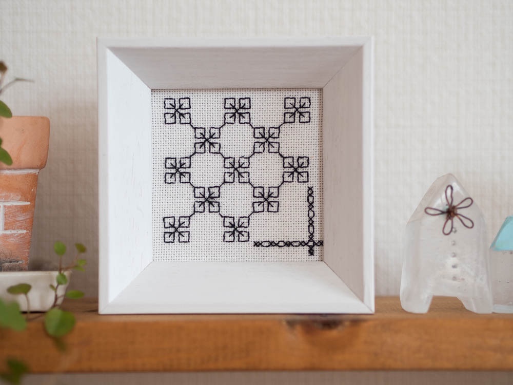 《早割》ブラックワーク刺繍のミニフレーム　【紫陽花B】壁掛け・卓上両用