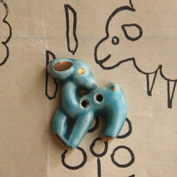 【売り切れ】フランス 陶器製ボタン 小鹿 ターコイズブルー 1枚目の画像