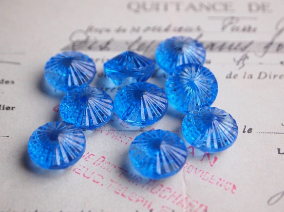【売り切れ】フランス とんがりガラスボタン 青 ２個セット 2枚目の画像