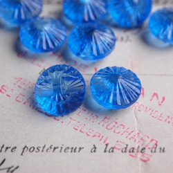 【売り切れ】フランス とんがりガラスボタン 青 ２個セット 3枚目の画像