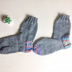 手編み靴下・グレー系【23～25cm】 1枚目の画像