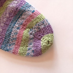 【再販】手編み靴下パープル系・綿混(22～24cm) 4枚目の画像