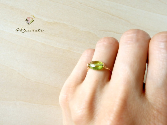 14Kgf橄欖石糖果戒指 - 天然石戒指，包金，金屬線戒指，金線，黃綠色 第4張的照片