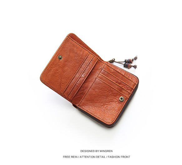 本革 小さな財布 二つ折り コインケース　■ブラウン 3枚目の画像