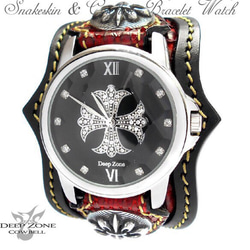 レッドパイソン 蛇 腕時計ブレスウォッチ コンチョ クロスデザイン 2枚目の画像