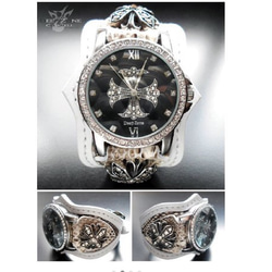 メンズ　腕時計　 レザー ブレスウォッチ　蛇革　カジュアル　ハード系 2枚目の画像