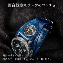 メンズ　腕時計　カジュアル　イタリアンレザー ブレス 腕時計　ベルト ブルー 3枚目の画像