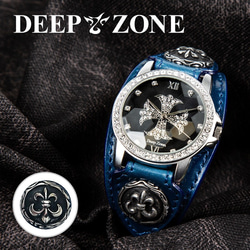メンズ　腕時計　カジュアル　イタリアンレザー ブレス 腕時計　ベルト ブルー 5枚目の画像