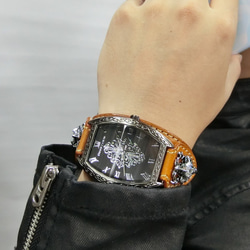 【メンズ腕時計】イタリアレザーブレスウォッチ アラベスク模様　キャメル色 3枚目の画像