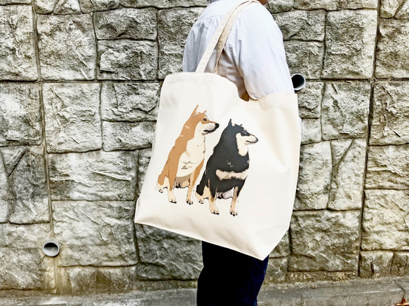 [環保包]大尺寸柴犬手提包&lt;Akashiba &amp; Kuroshiba design&gt; 第3張的照片