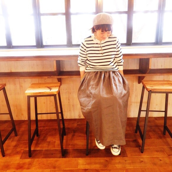 ｛Pocket color long skirt｝グレー 1枚目の画像