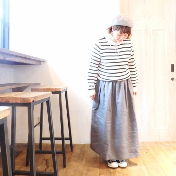 ｛Pocket color long skirt｝グレー 3枚目の画像