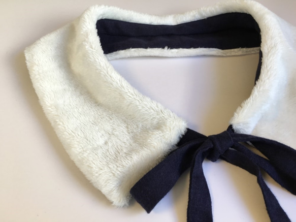 白ファー衿ティペット付　ドルマンタック袖ＯＰ　起毛リネン 4枚目の画像
