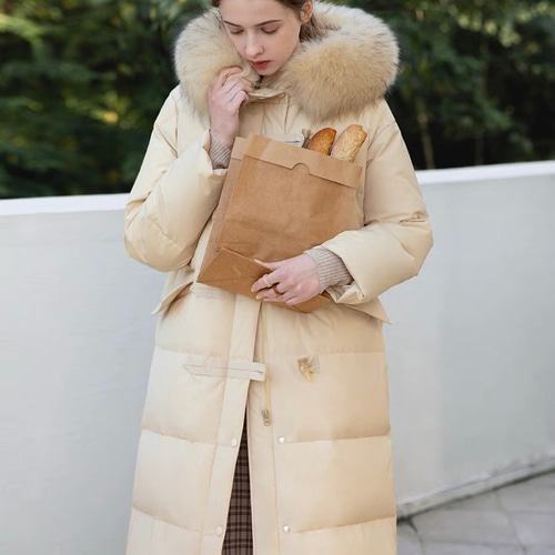 エムプルミエ ロングダウンコート ベージュ　38 イタリア製生地 エムプルミエ ロングダウンコート ベージュ 38 イタリア製生地 エム