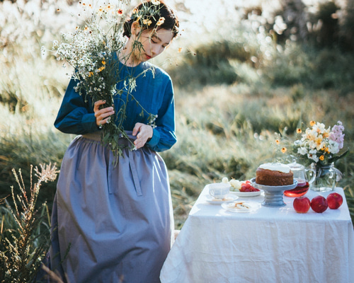 受注製作】クラシカルエプロン / lavender ロングスカート（マキシ丈