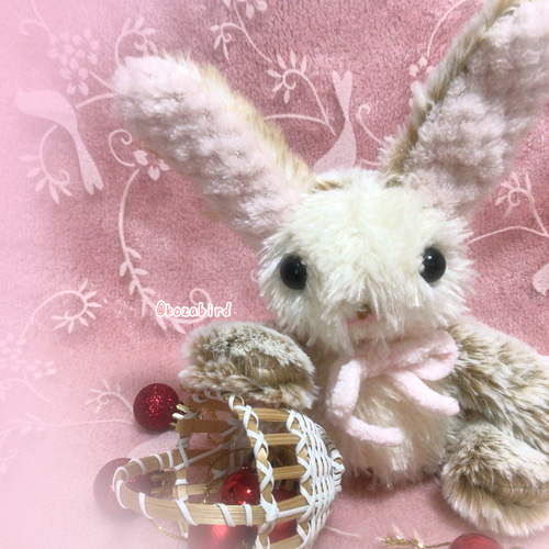 ビンテージのウサギぬいぐるみ クリーム色と黒の斑点 シューコ？ フランス アンティーク ヴィンテージ ぬいぐるみ ウサギ 約28
