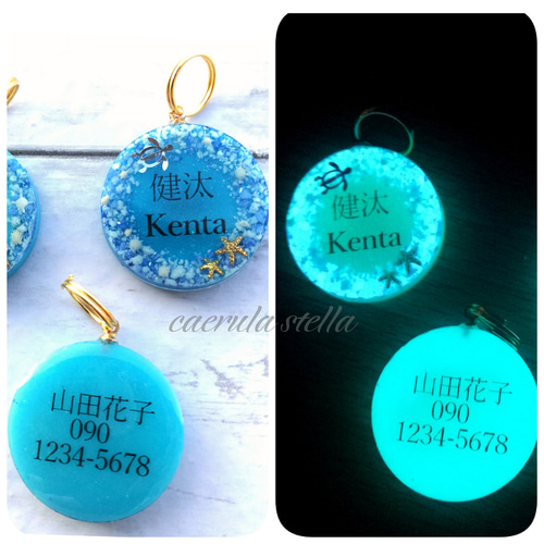オーダー【暗闇で光る 迷子札 ブルーハワイ】レジンアクセサリー