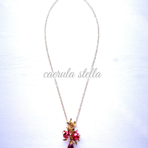 ペルセポネの ザクロ ネックレス 】 16KGP レジン 石榴 赤