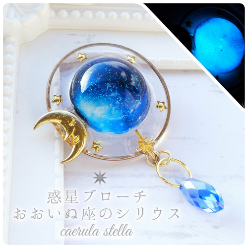 惑星 ブローチ おおいぬ座のシリウス 】 レジン 宇宙 銀河 星 月 蓄光
