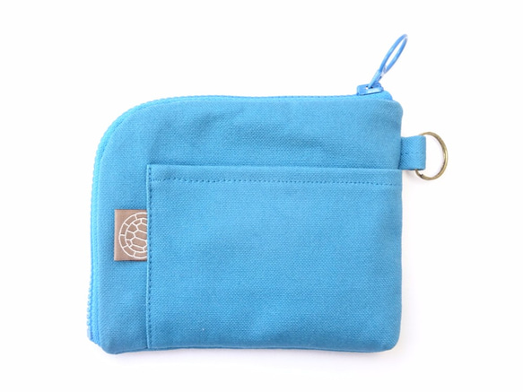 かめ刺繍帆布お財布・カードケース・パスケース〈ターコイズブルー〉 3枚目の画像