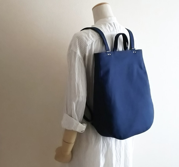 ラスト１点！Navy /dotリュックtote：左ファスナー 1枚目の画像