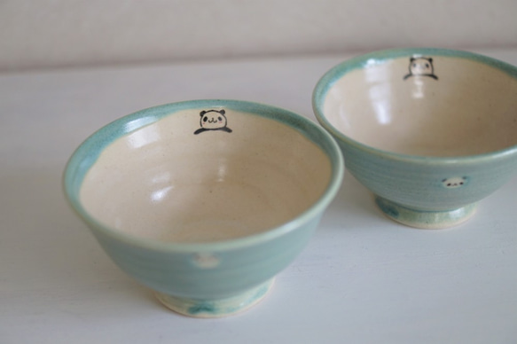 パンダ茶碗水色 3枚目の画像