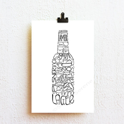“ビア ボトル”　小さな白黒ビールアートプリント 1枚目の画像