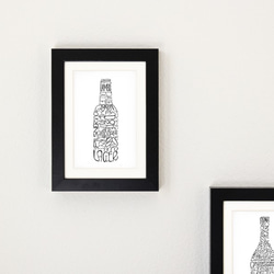 “ビア ボトル”　小さな白黒ビールアートプリント 3枚目の画像